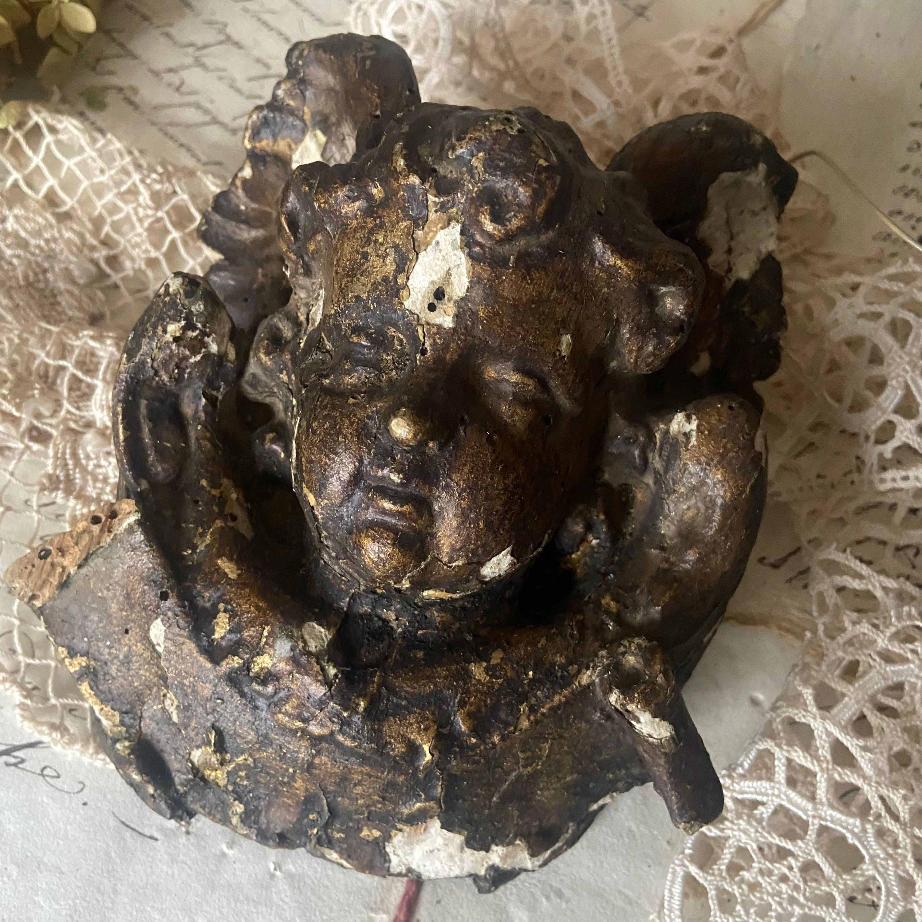 Beautiful Carved Wood Cherub Head 18th Century 