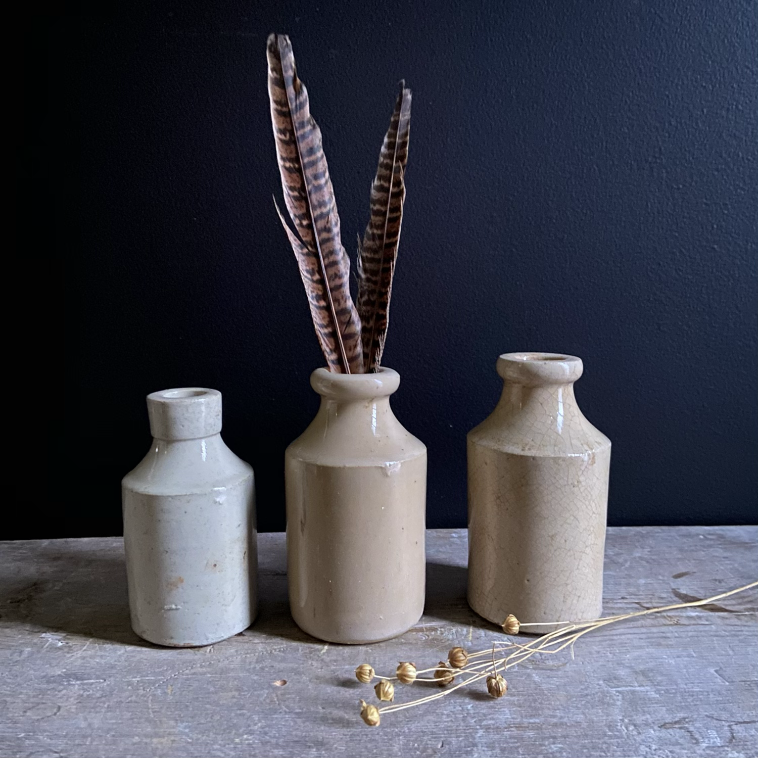 Lovely Set of 3 Stoneware Bottles