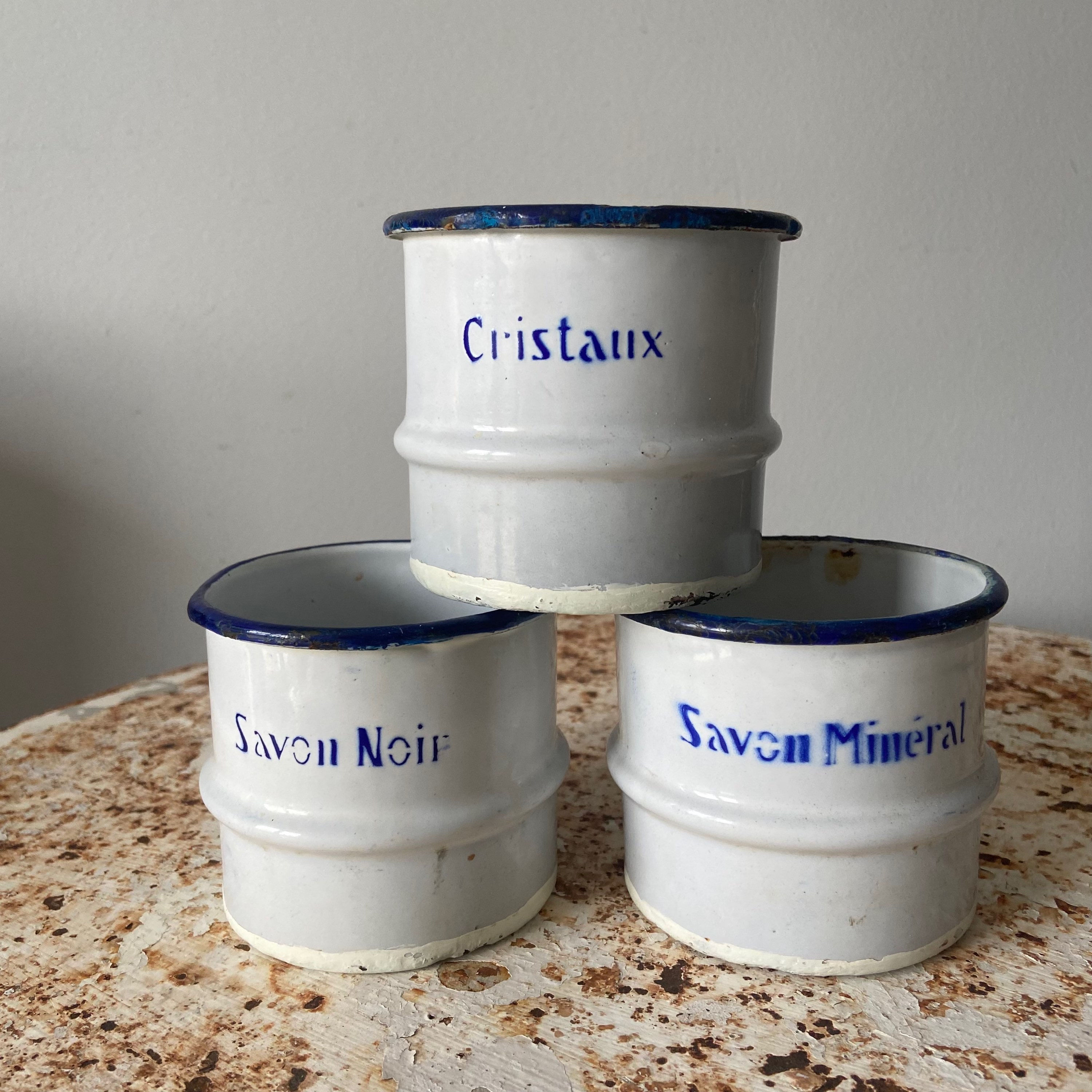 Set of Three French Enamel Pots