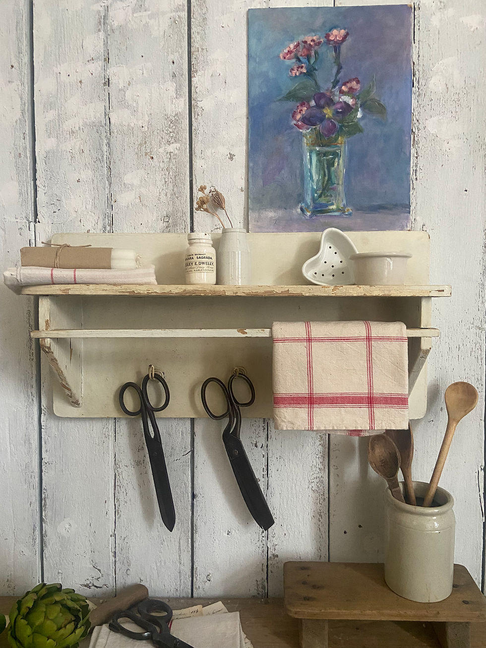 Thumbnail: RESERVED FOR - J. French Painted Shelf and Hooks