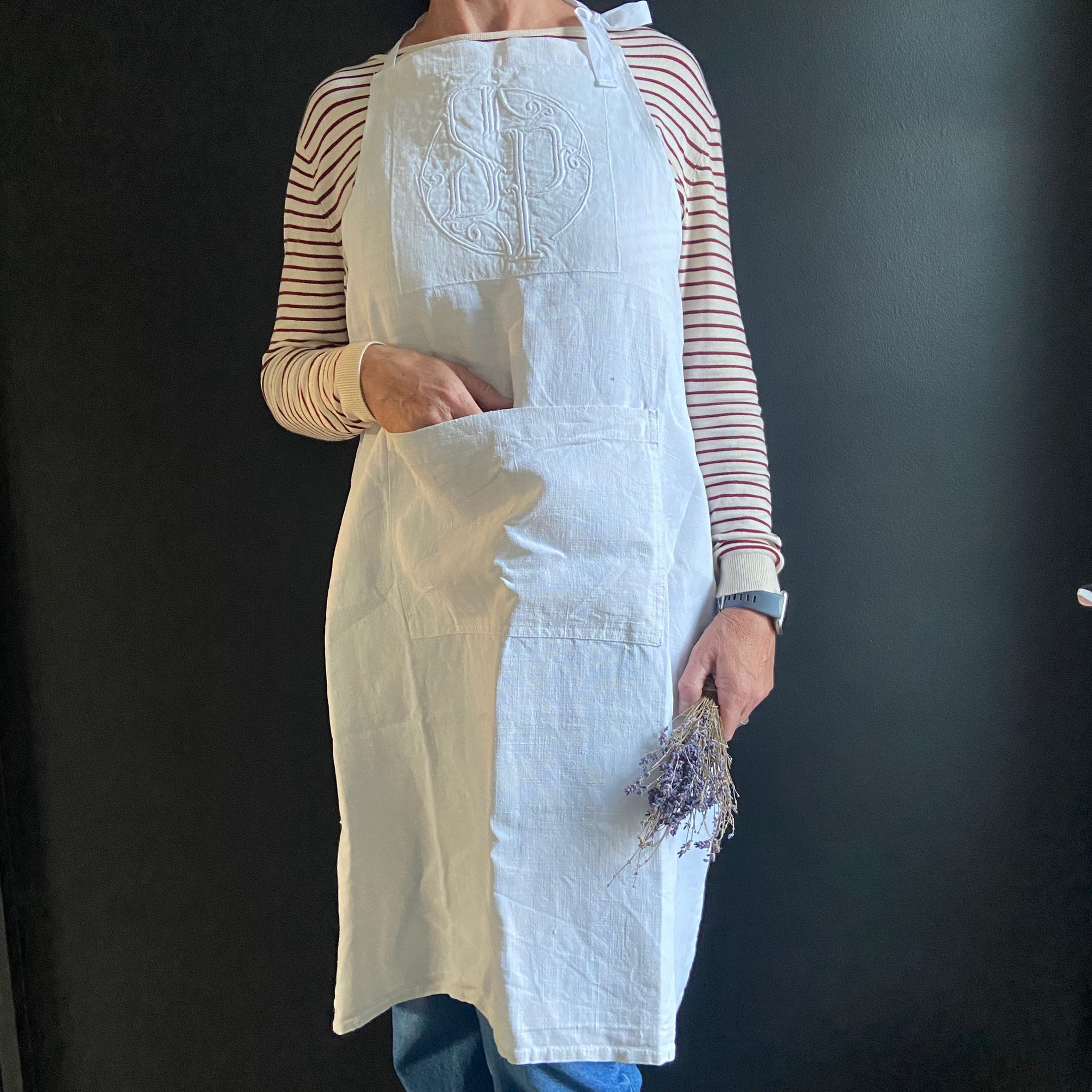 Apron Hand Made From Vintage French Linen “SP”