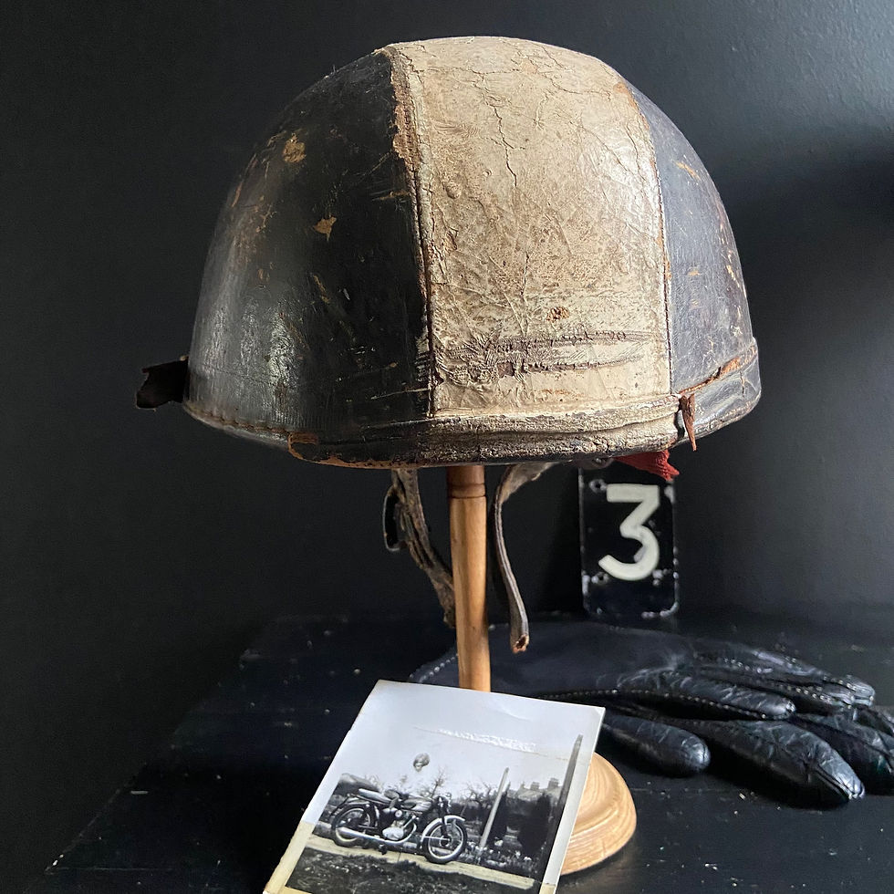 Thumbnail: Vintage French Leather Covered Motorcycle Helmet 