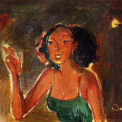 Dessin d'une femme noir dans la pénombre.
