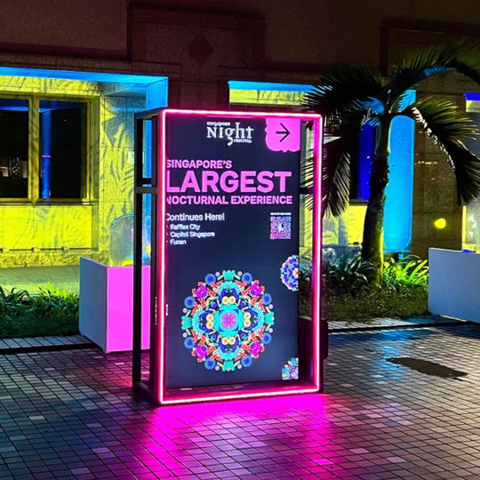 Illuminated 'Singapore Night' sign for nocturnal experience