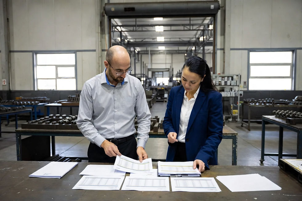 man and woman reviewing documenets
