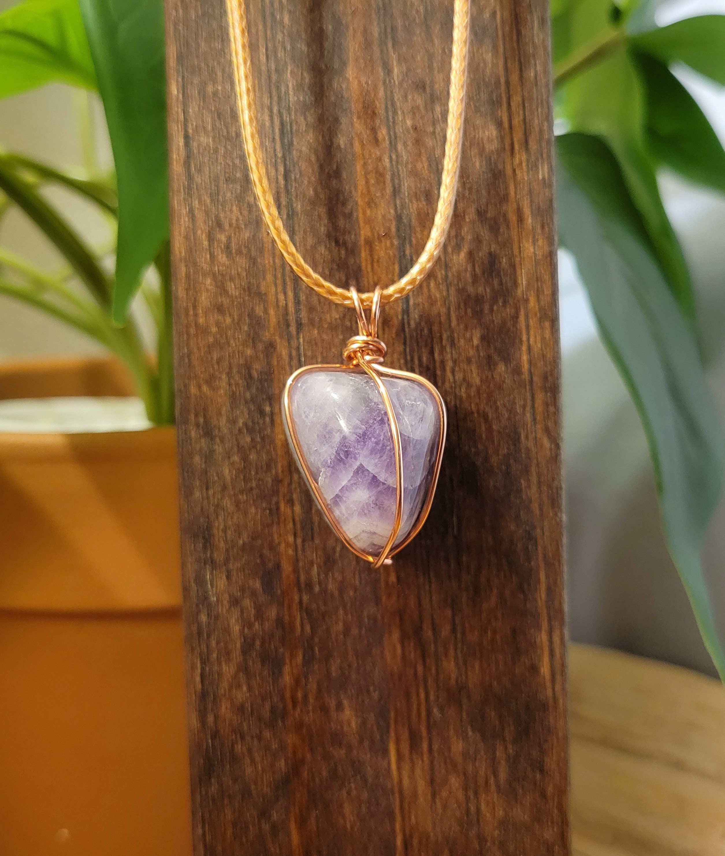 Crystal & Copper Wire Wrapped Necklace (Amethyst)