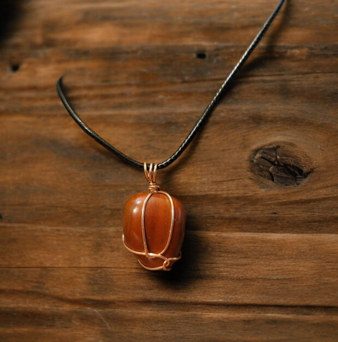 Crystal & Copper Wire Wrapped Necklace (Red Jasper)