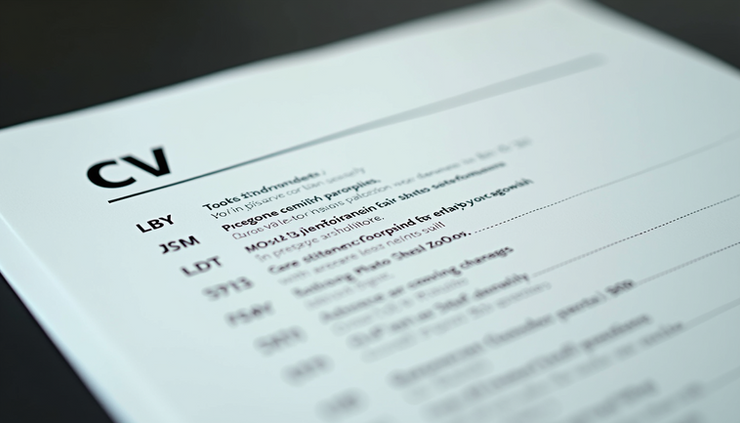 Eye-level view of a neat CV page highlighting quantified achievements and clear sections