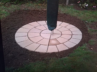Circular patio paving in a garden