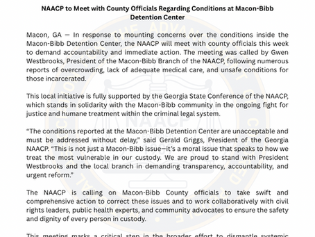NAACP set to meet about On-Going Conditions at the Macon-Bibb Detention Center