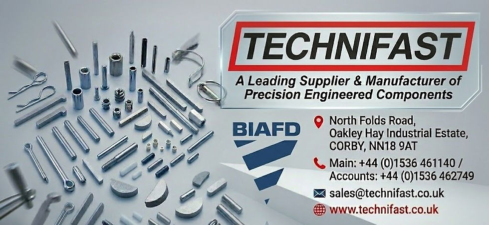 Technifast Logo, containing image of spring pins, dowels, spacers, inserts, cotter pins, r-clips, engineers keys and special turned parts, manufactured by Technifast