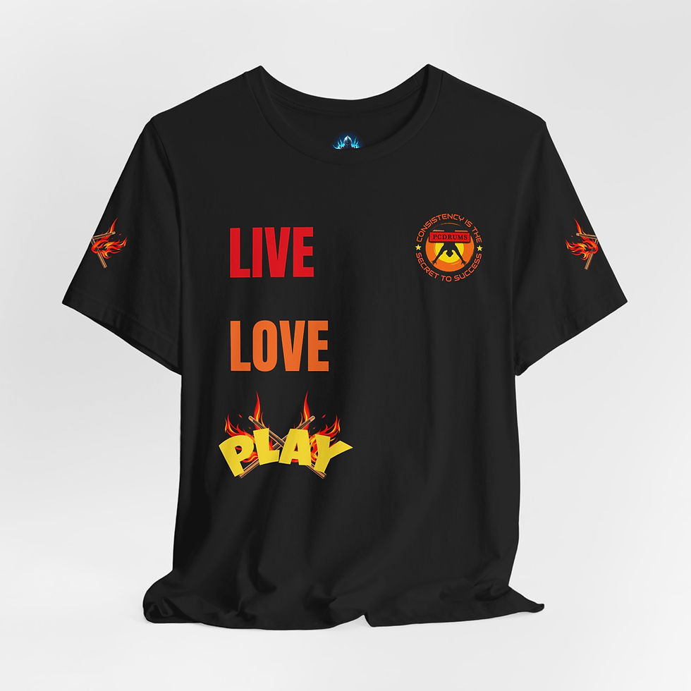 Thumbnail: LIVE * LOVE * PLAY Unisex Jersey Short Sleeve with Flame Drumsticks
