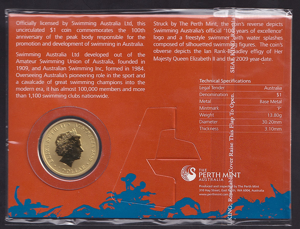 2009 Australia One Dollar 100 Years of Swimming Excellence