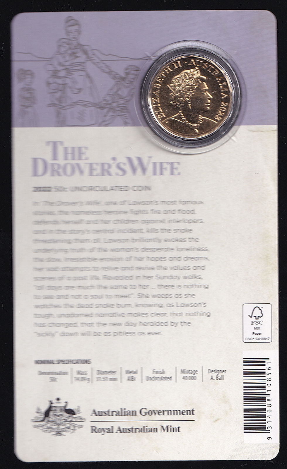 2022 Australia Fifty Cents Henry Lawson The Drover's Wife