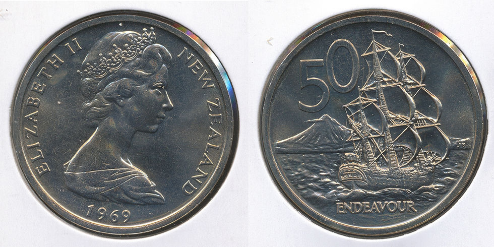 New Zealand 1969 Proof Like Fifty Cents 50c HMS Endeavour