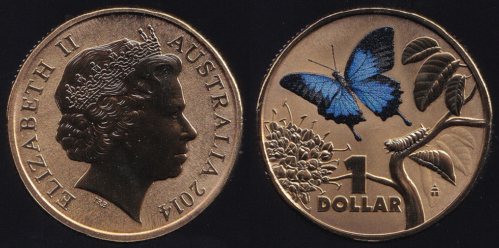 Australia 2014 One Dollar $1 Bright Bug Series - Ulysses Butterfly