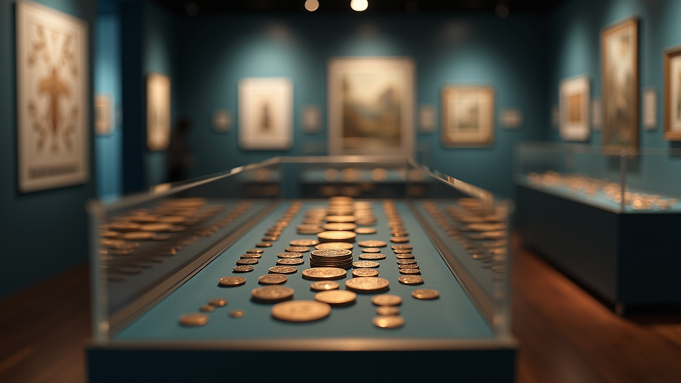 High angle view of a virtual numismatic exhibition