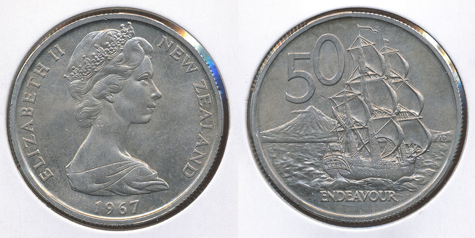 New Zealand 1967 Fifty Cents 50c HMS Endeavour