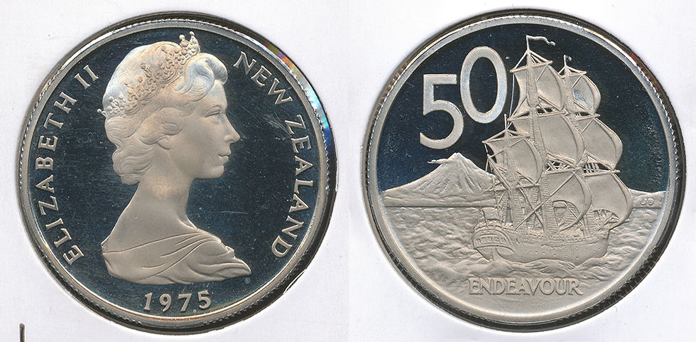 New Zealand 1975 Proof Fifty Cents 50c HMS Endeavour