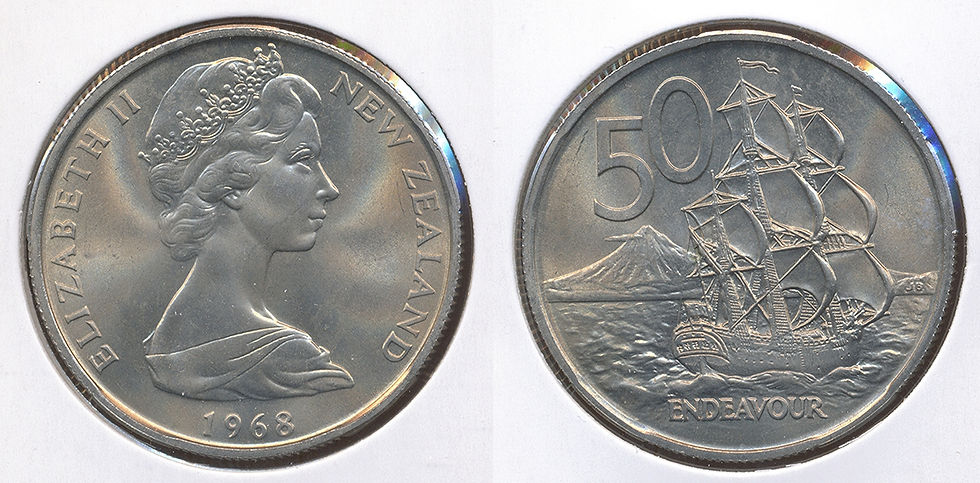 New Zealand 1968 Fifty Cents 50c HMS Endeavour