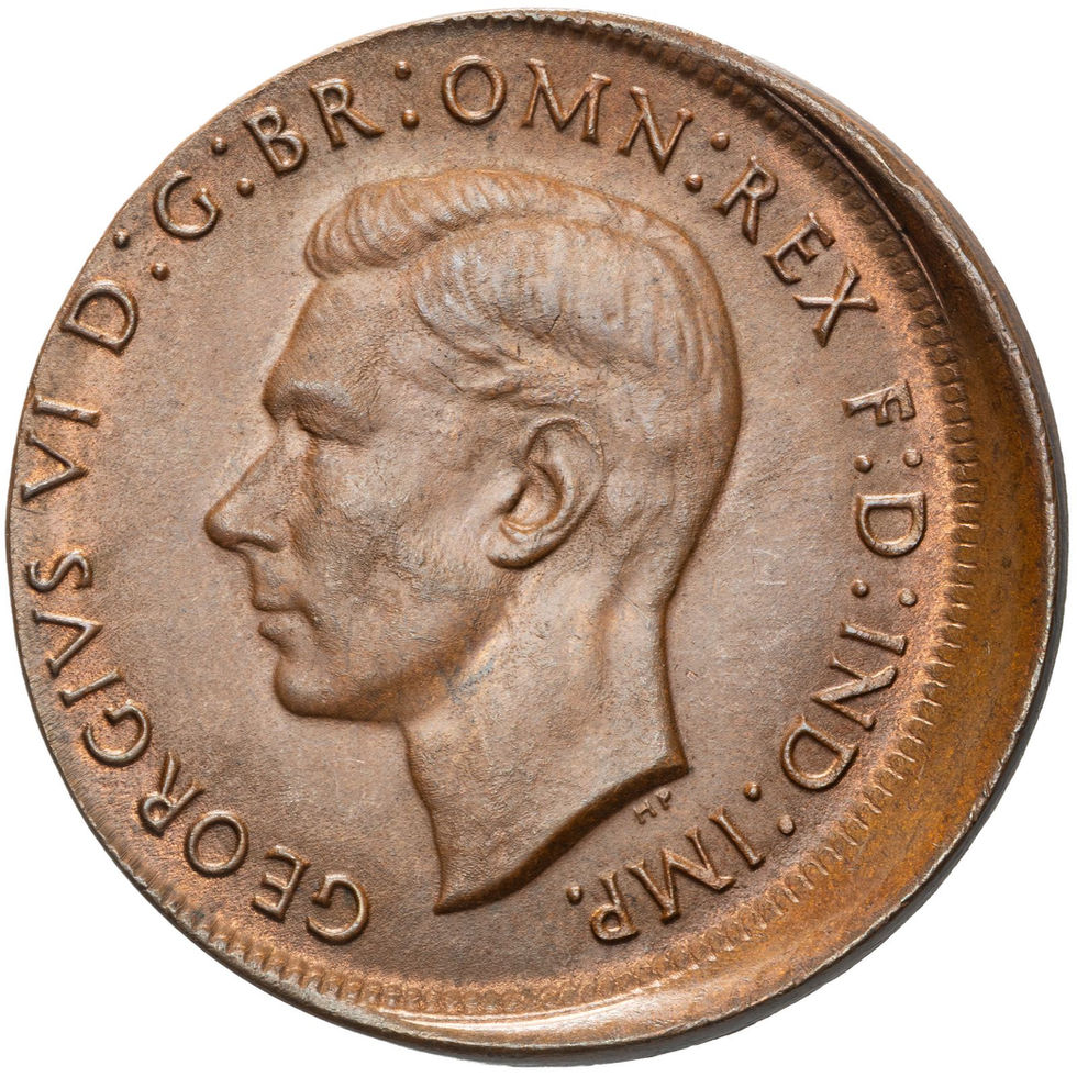 Error Australia 1945y One Penny struck off centre by 15% a scarce early Pre-Decimal Error coin