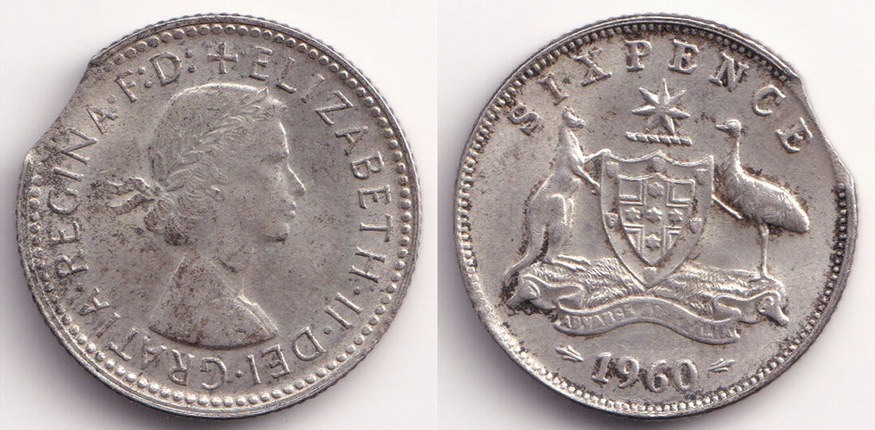 Error Australia 1960 Sixpence with clipped edge a scarce early Pre-Decimal Error coin