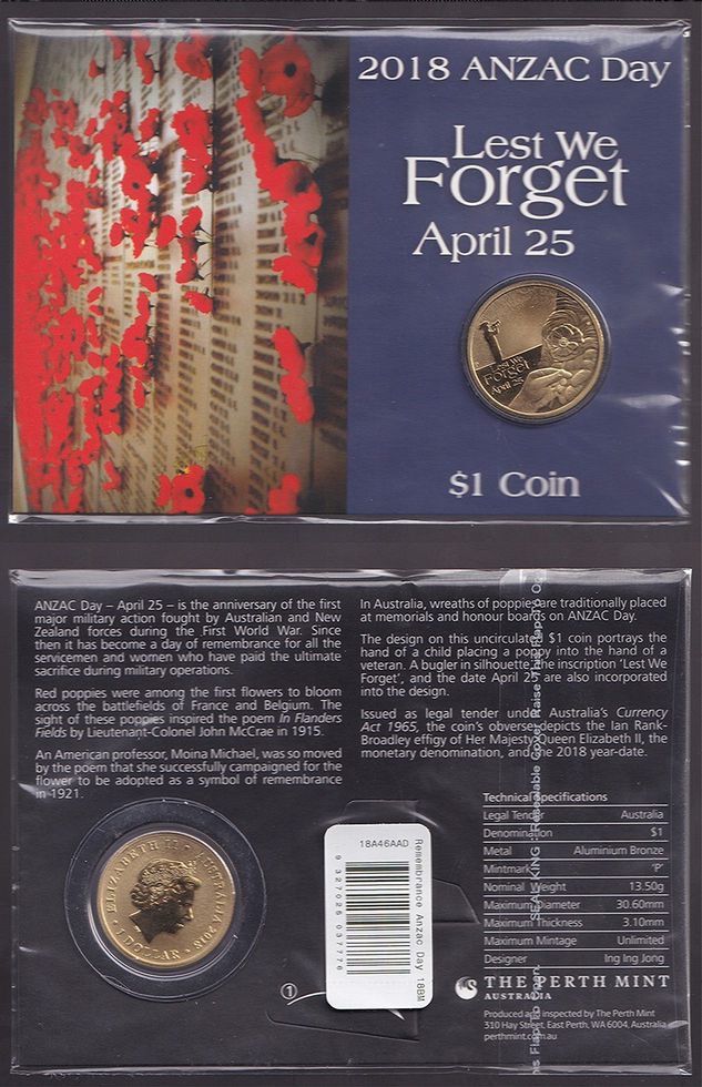 2018 Australia One Dollar Lest We Forget Poppy