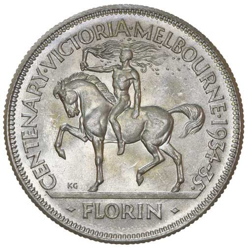 1934-35 Australian Florin commemorating the centenary of Victoria, Melbourne.