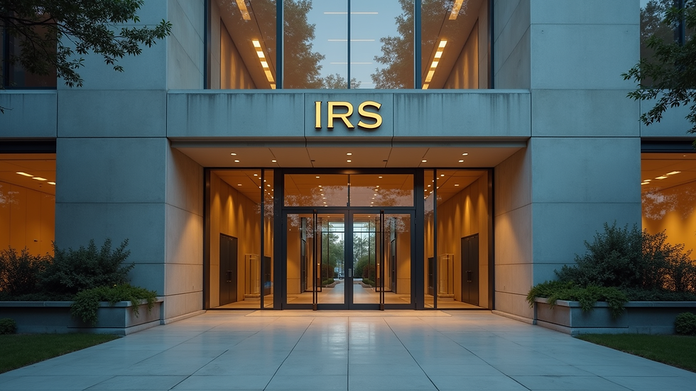 Eye-level view of IRS office building entrance