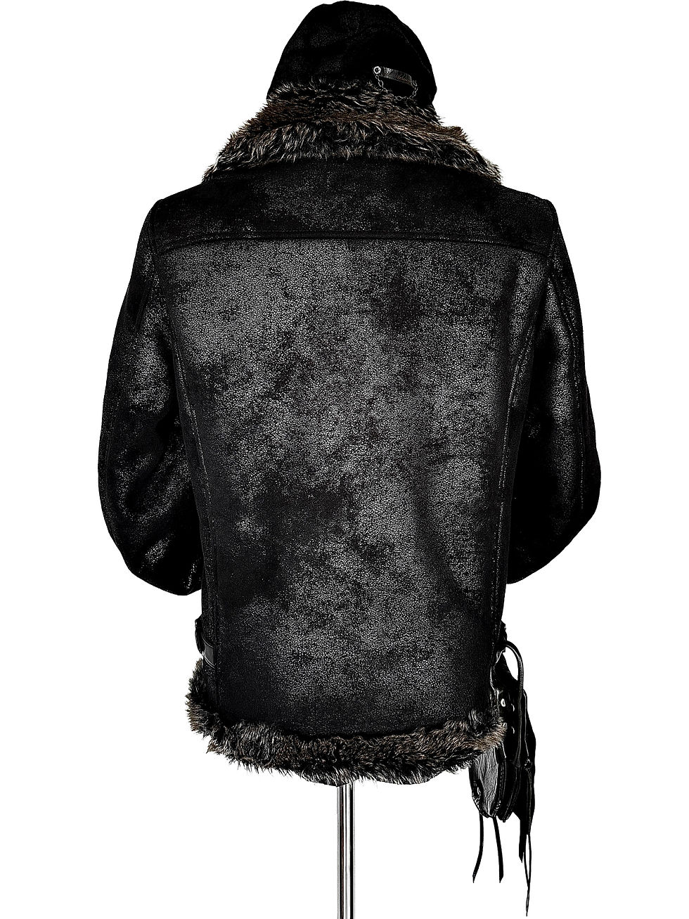 Thumbnail: 291295 Homme - Late 00s Crack Coating Shearling Rider Fur Jacket