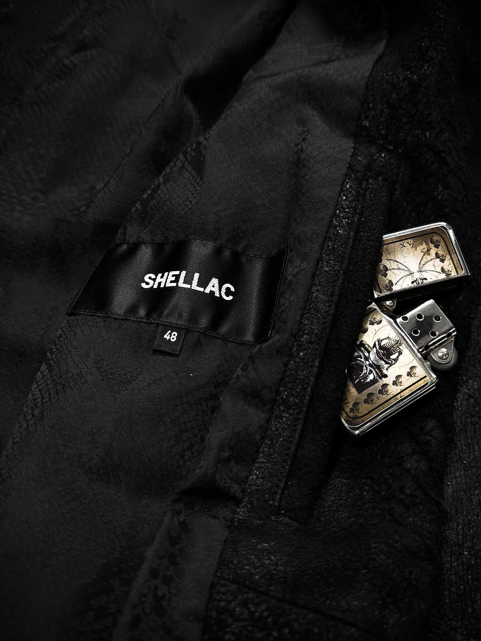 Thumbnail: Shellac - Early Distressed & Waxed Cowhide Leather Blazer w/ Vintage .925 Brooch