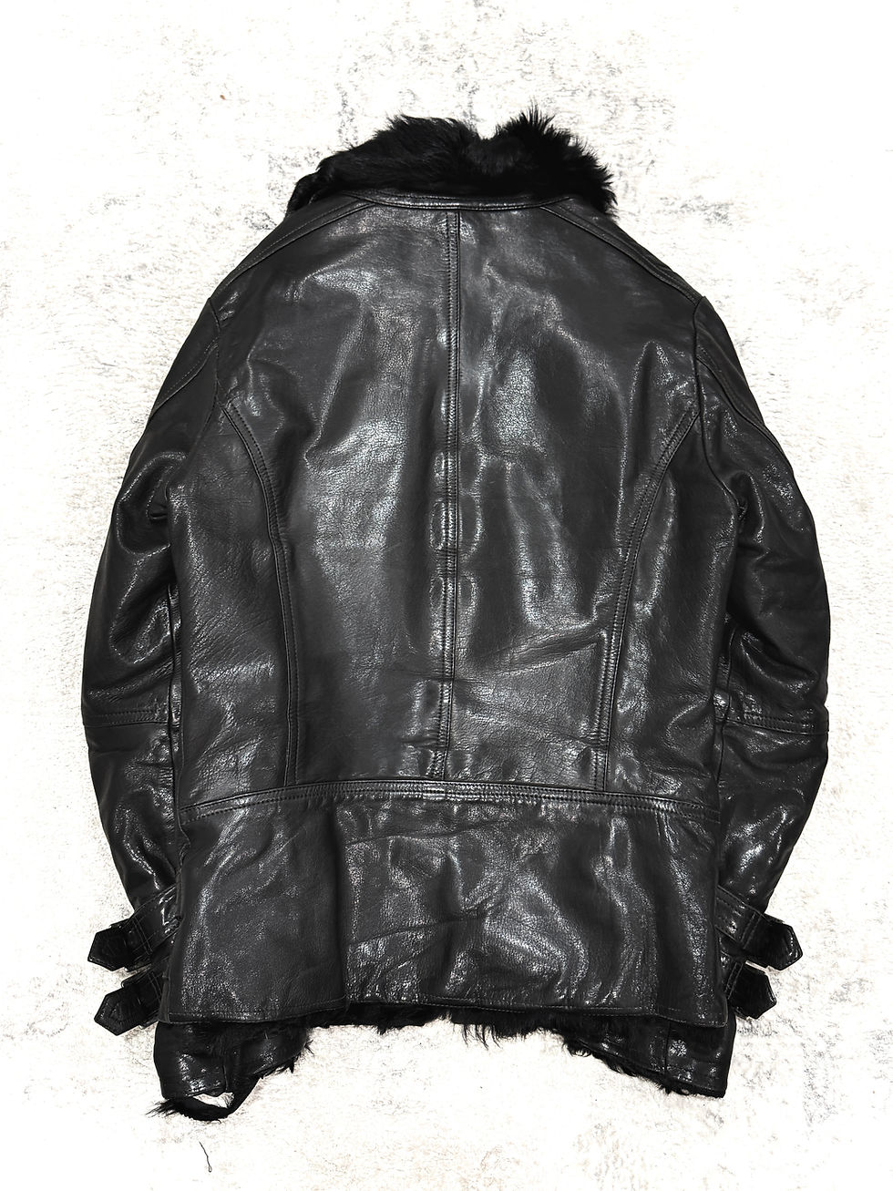 Thumbnail: Shellac - 2000s Goatskin Leather Shearling Single Rider Bondage Buckled Jacket 