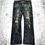 Thumbnail: KUI - Distressed Gold & Chrome Splatter Bootcut Jeans