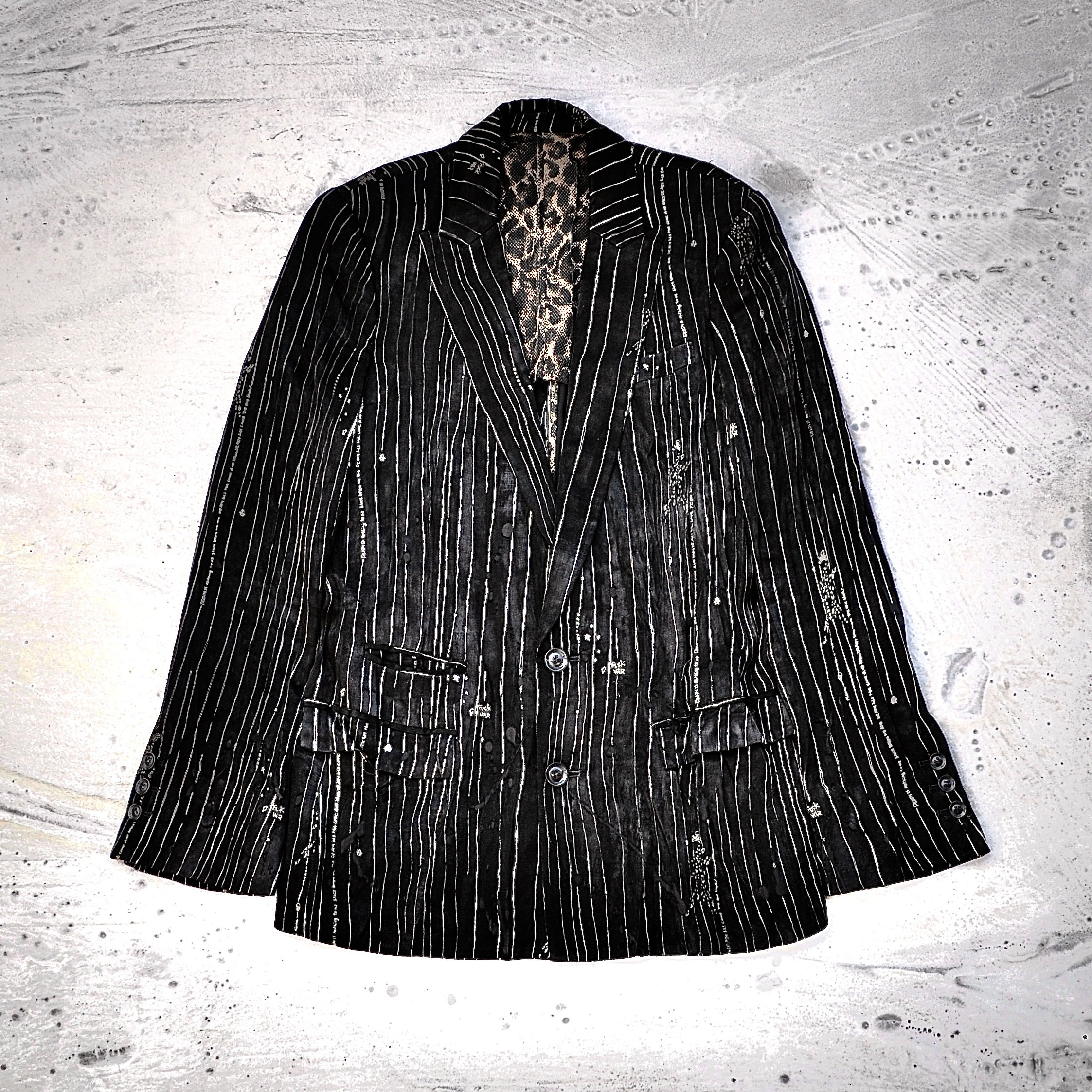 Roen - Early 00s Distressed Pinstripe Leopard Blazer