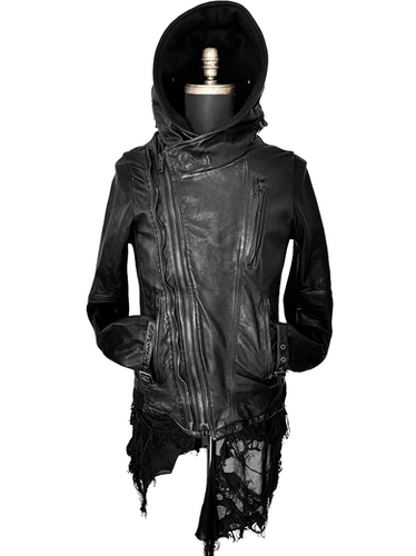 ジャケット・アウター johnny wolf goat leather changeable jkt Johnny Wolf - Early 00s Ribbed Knit Leather Astronaut Hood Bono