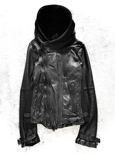 ジャケット・アウター johnny wolf goat leather changeable jkt Johnny Wolf - Early 00s Ribbed Knit Leather Astronaut Hood Bono