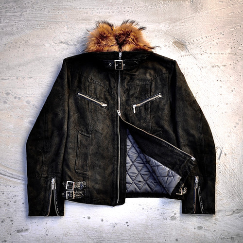Tornado Mart - Early 00s Micro-Suede Bondage Riders Fur Jacket