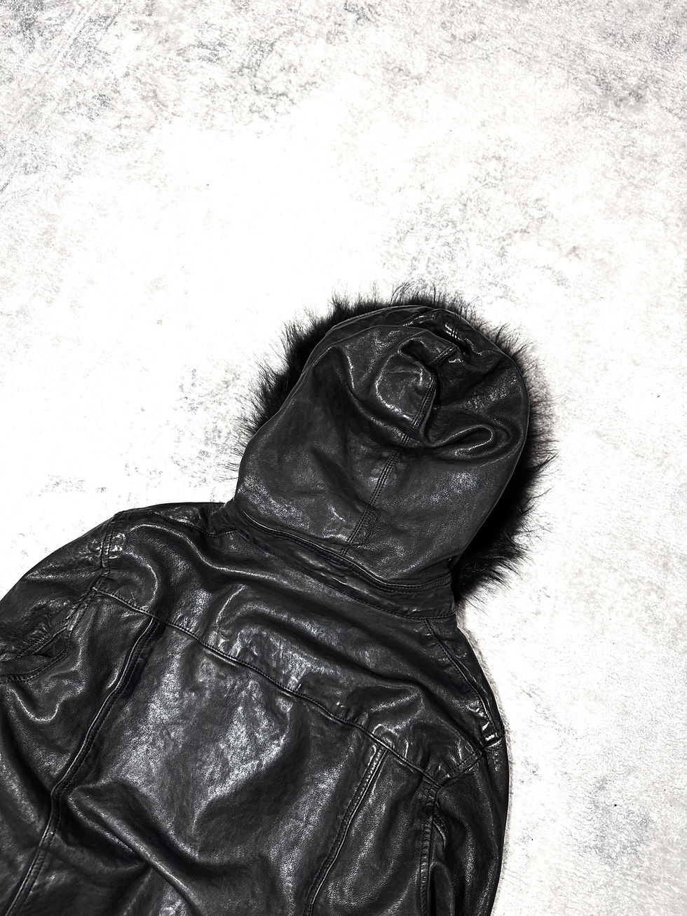Thumbnail: Royal Flash - Early 00s Sheepskin Leather Hooded Single Rider Jacket 