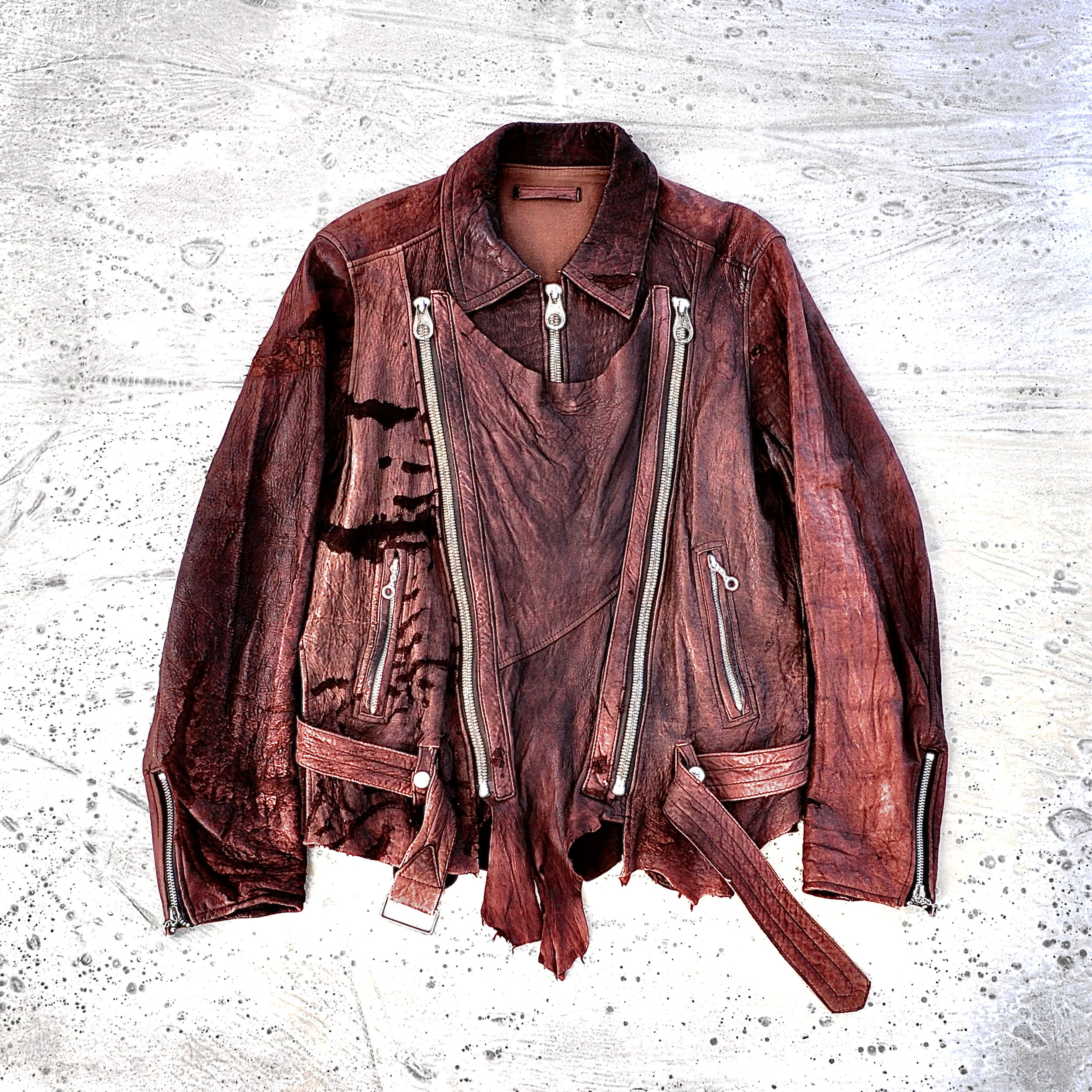 Mihara Yasuhiro - AW03 Distressed Lambskin Leather Multi-Zip Riders Jack