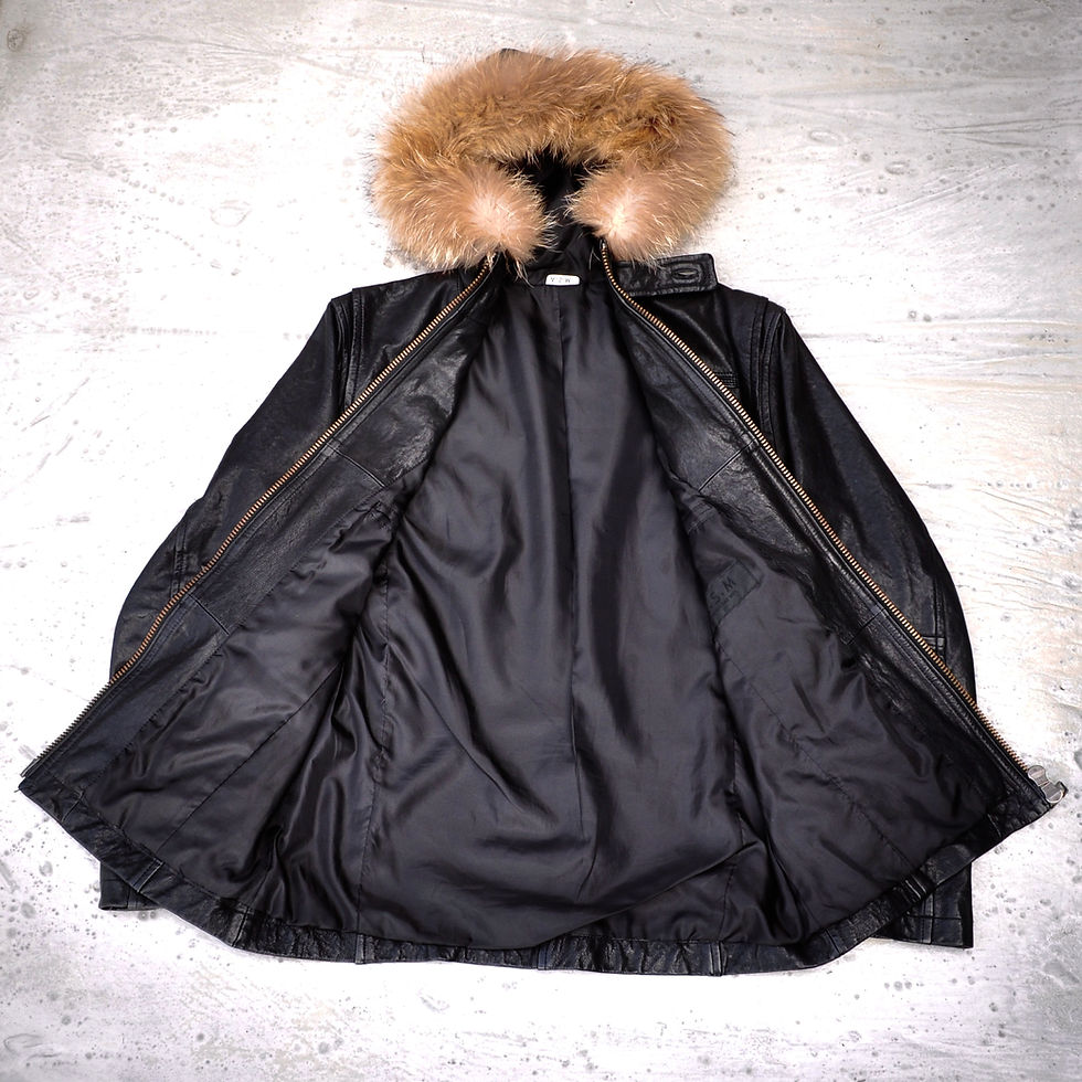Thumbnail: ASM - Goatskin Leather Toggle Button Hooded Jacket w/ Raccoon Fur