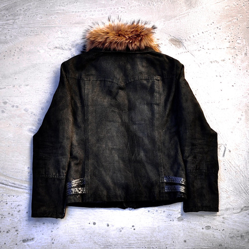Tornado Mart - Early 00s Micro-Suede Bondage Riders Fur Jacket