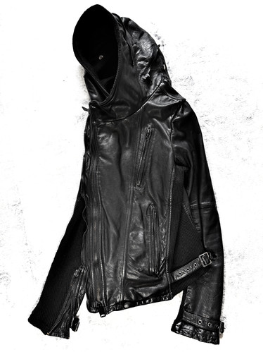 Johnny Wolf - Early 00s Ribbed Knit Leather Astronaut Hood Bono