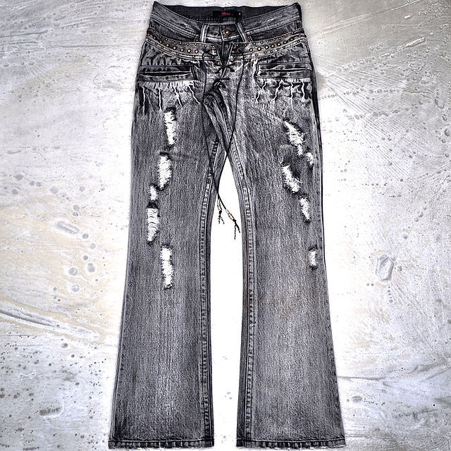 Midas - Early 00s Studded Double Waist Lace Up Flared Jeans