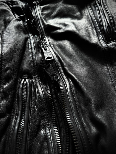 Johnny Wolf - Early 00s Ribbed Knit Leather Astronaut Hood Bono
