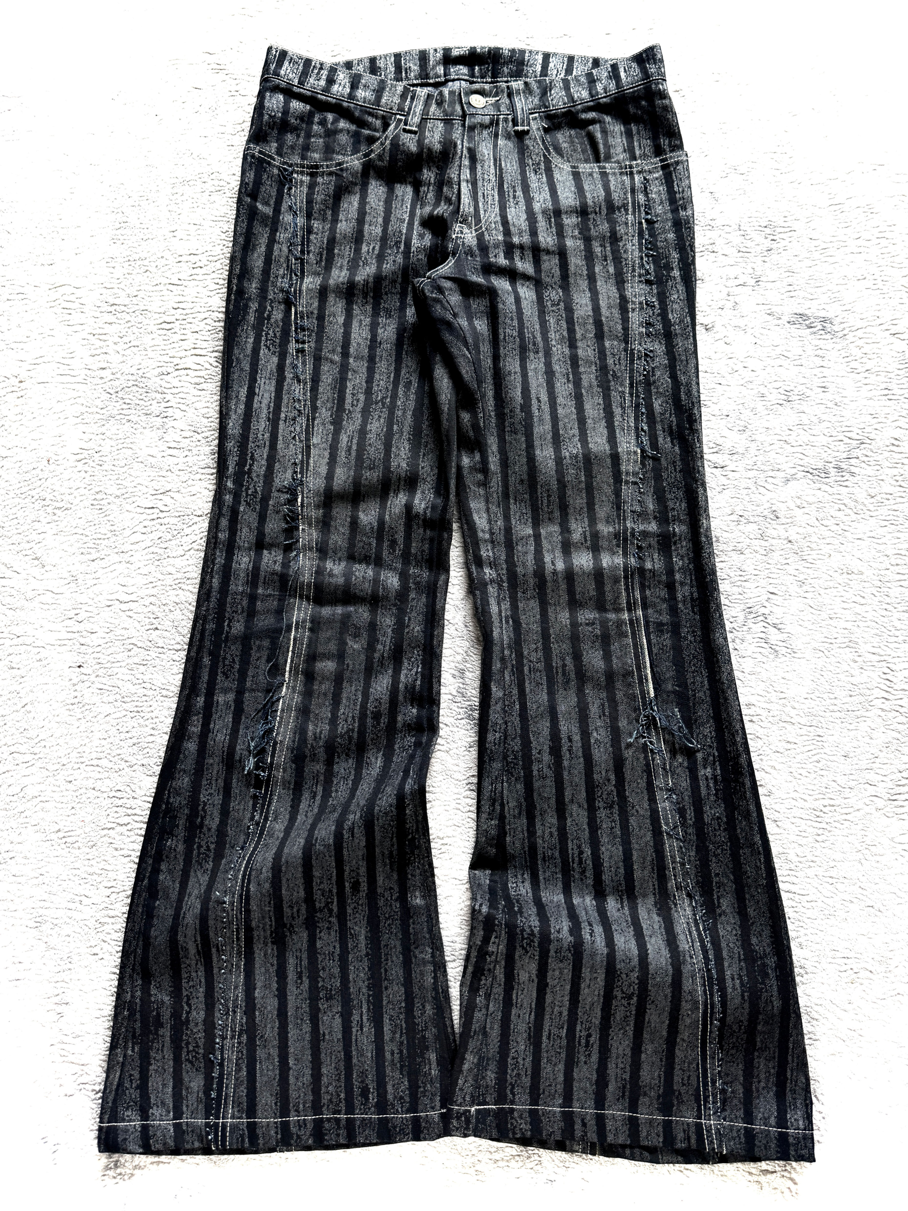 Tornado Mart - Early 00s Waxed Pinstripe Selvedge Denim Jean w/ Minimal Fringe  