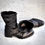 Thumbnail: Buffalo Bobs - Fringed Reconstructed Crocodile Embossed Leather Engineer Boots 