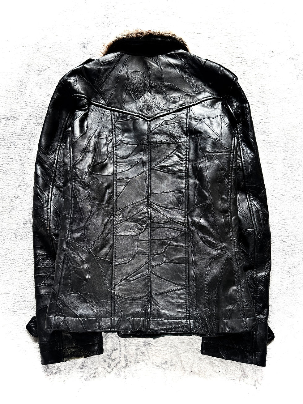 Thumbnail: Rattle Trap - Late 00s Calfskin Leather Patchwork Napoleon Jacket w/ Fur 