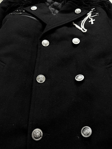 Session - Early 00s Double-Breasted Napoleon Felt Jacket w/ Fur
