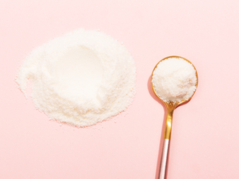 Collagen supplement powder and healthy foods rich in calcium and protein for osteoporosis prevention