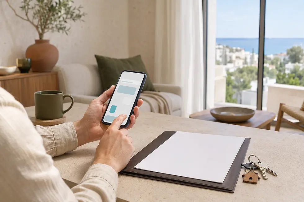 Cyprus holiday accommodation owner reviewing registration and rental documents